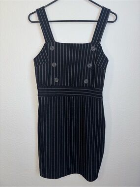 Fashion Nova Black & White Pinstripe Pinafore Mini Dress